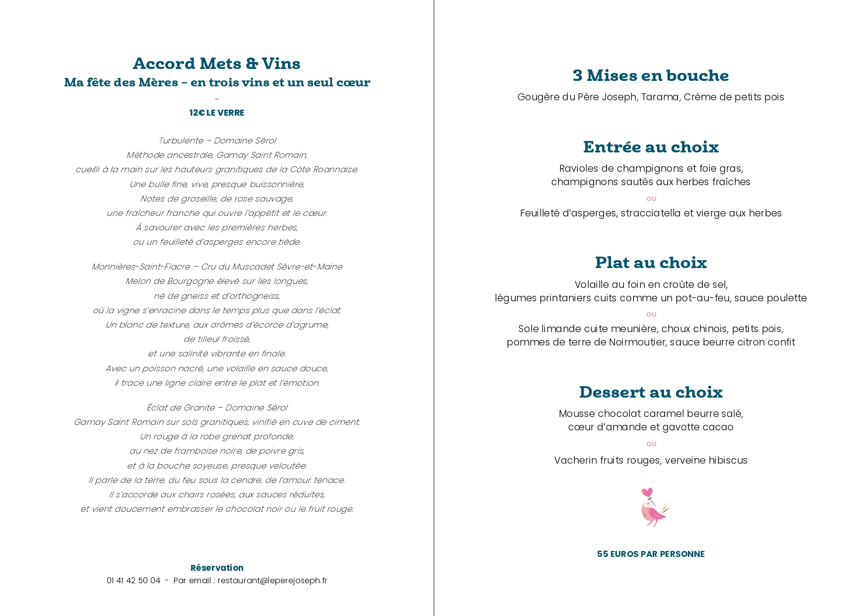 Menu Fête des mères à Rueil-Malmaison Père Joseph